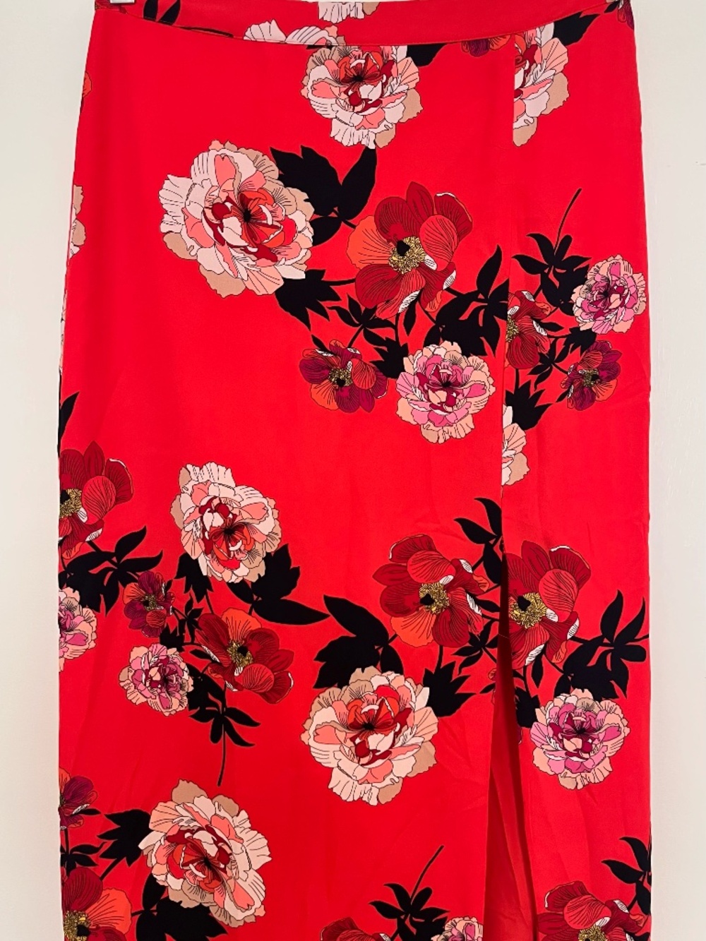 OASIS Red Floral Midi Pencil Skirt Sz UK 10/US 6 - Preloved